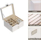 BOOVO Clear Lid Jewelry Box,3 Layers Jewelry Organizer Large Multi-Functional Jewelry Storage Box with 2 Drawers,Jewelry Disp
