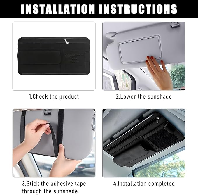 Car Sun Visor Organizer, Soft Leather Surface Eyeglasses Note Card Holder Car Storage Bag, Scratch-Resistant Waterproof Auto Sunshade Organizer Bag, Car Accessories (Blue)