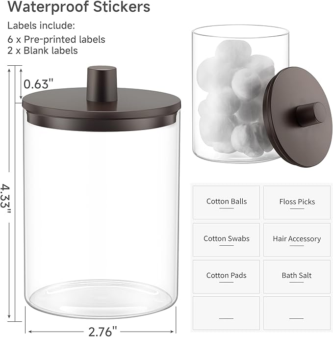 TIPGO Glass Qtip Holder Dispenser for Bathroom - 10 oz Clear Canister Apothecary Jar for Cotton Swabs, Balls, Pads, Floss Pic