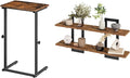 HOOBRO Floating Shelves and C Shaped End Table, 15 Inch Wall Shelf Set of 2, Adjustable Height Side Table for Sofa, Couch Tab