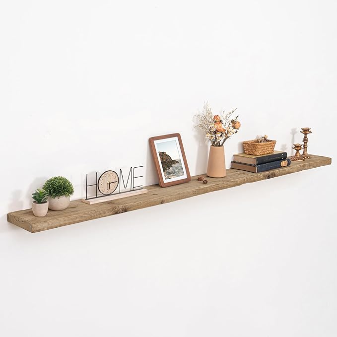 72 inch Floating Shelves for Wall, 8" Deep Rustic Reclaimed Barnwood Shelves, Floating Shelf Wall Hanging Shelves with Invisi