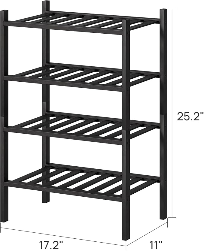viewcare Black Small Shoe Rack for Entryway, 4-Tier Bamboo Shoe Organizer for Hallway Closet, Free Standing Shoe Racks for In