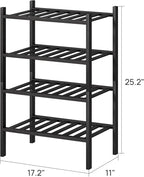 viewcare Black Small Shoe Rack for Entryway, 4-Tier Bamboo Shoe Organizer for Hallway Closet, Free Standing Shoe Racks for In