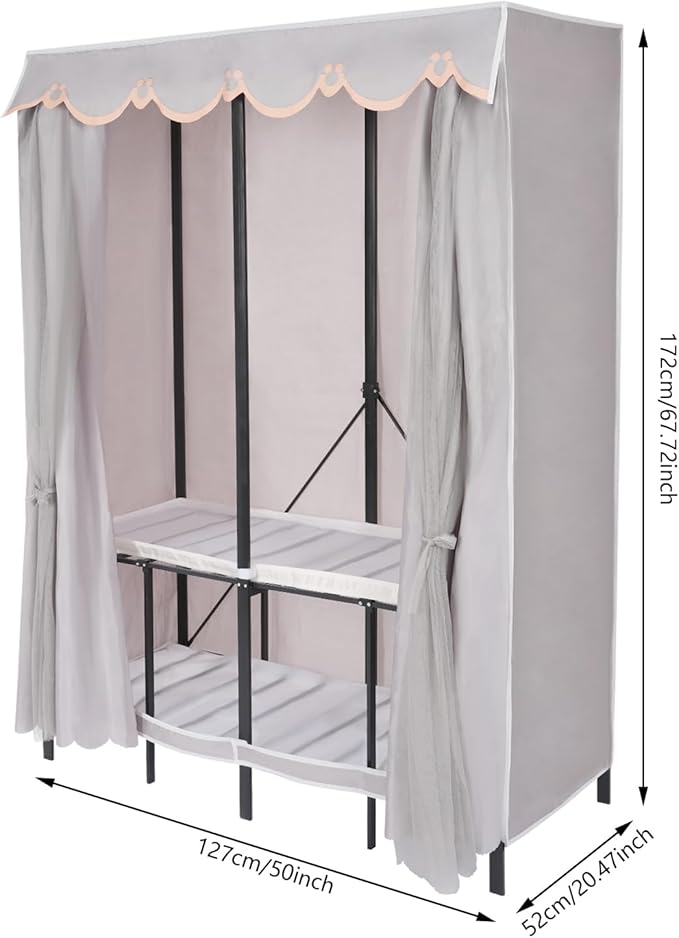Foldable Portable Wardrobe Closet Rack, 50 * 20 * 68in Freestanding Clothing Storage Organizer for Bedroom,Apartments, Dormit