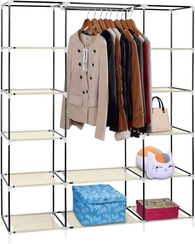 69" Portable Closet Storage Organizer Wardrobe Clothes Rack,Covered Garment Rack,Steel Tube Clothes Storage Organizer,Freesta