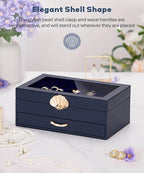 Enthralite Jewelry Box with 1 Drawers: Display Organizer for Earrings Necklaces - Gifts for Girls Women (Dark Blue)