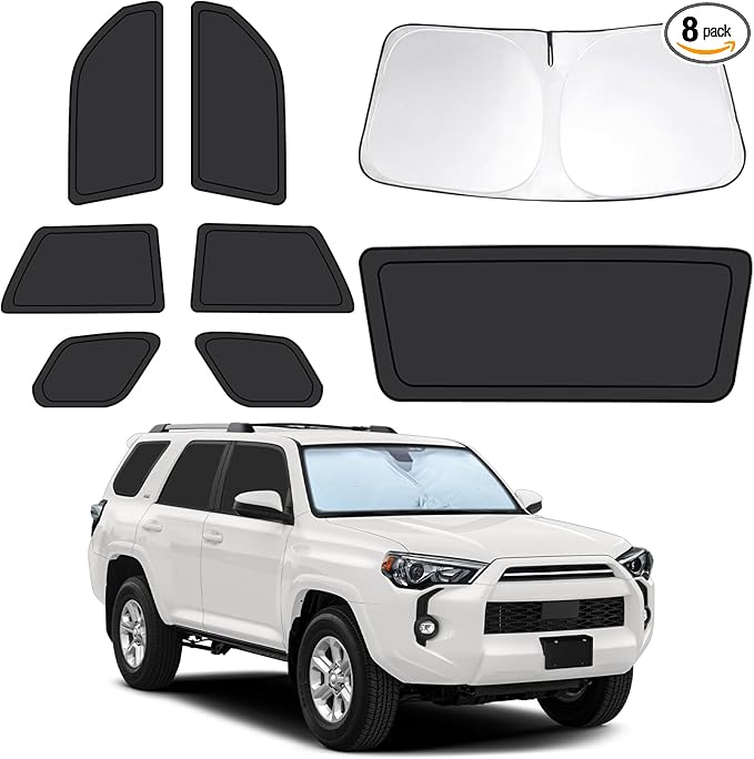8pcs Car Window Shades for Toyota 4Runner 2010-2024, Full Car Window Covers for Privacy, Sunshades for 4Runner Front Rear Windshield Side Windows to Block UV and Protect Privacy