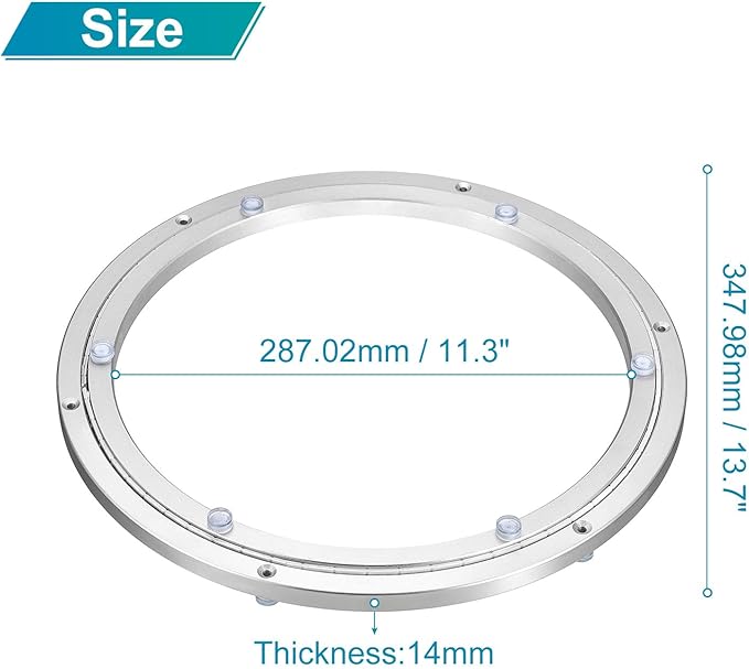 MECCANIXITY Aluminum Lazy Susan 14 Inch Muffler Turntable Ring Large Bearing Metal Rotating Turntable Bearings Swivel Plate H