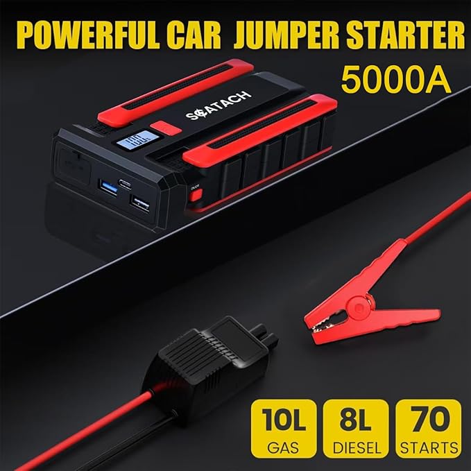 Scatach Jump Starter 5000A, 12V Car Battery Jump Starter Battery Pack (up to 10.0L Gasoline and 8.0L Diesel Engine),