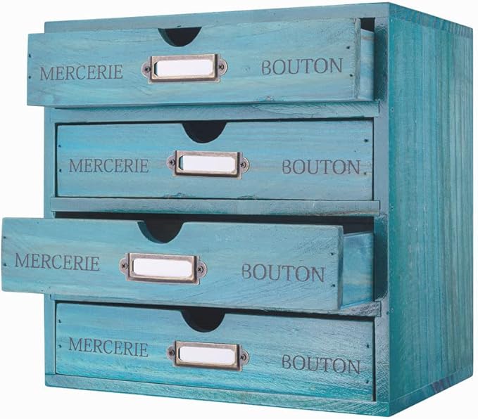 Wooden Storage Box with 4 Drawers Vintage Office Supplies and Accessories Letter Tray Wood Desktop School Supply Organizer Li