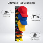 JBD Multicolor Hat Organizer for Baseball Caps, 2-Pack Wall Mounted Hat Rack Holds 20 Hats, Innovative Auto-Grip Clips Hat Ho