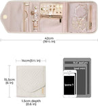 BAGSMART Travel Jewelry Organizer Case Foldable Jewelry Roll for Journey Rings, Necklaces, Earrings, Bracelets,Mini,Beige