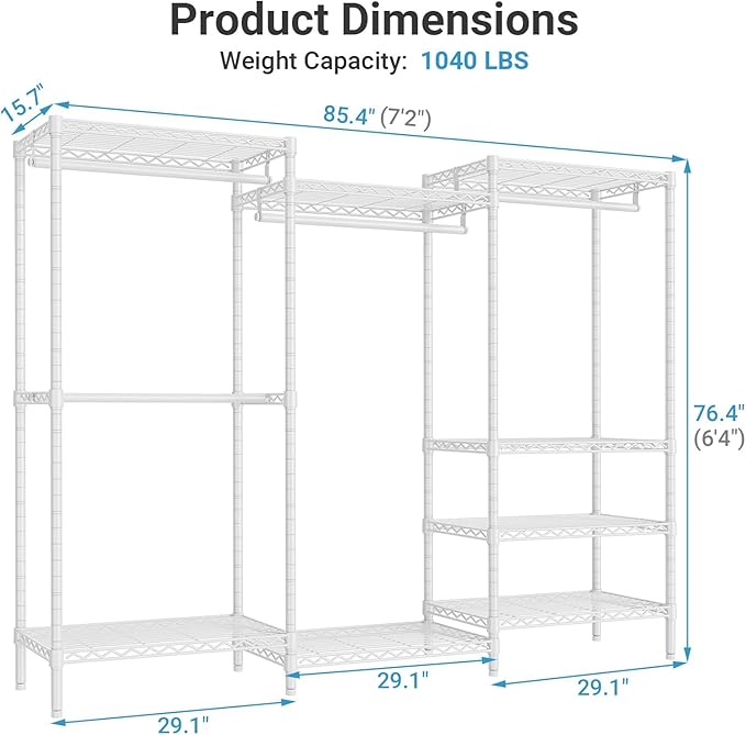 VIPEK V5 Plus Portable Closet Wardrobe Heavy Duty Clothes Rack, Large Free Standing Closet Rack for Hanging Clothes, 85.4" L 