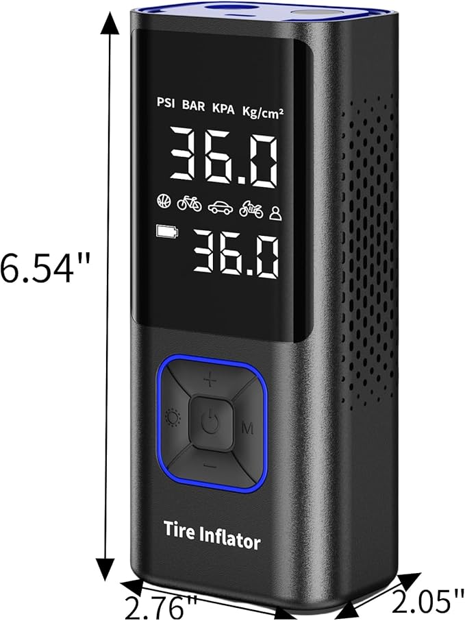 Cordless Tire Inflator 150PSI Portable Air Compressor with Auto Shutoff, Air Pump for Car Tires, Motorcycle, Bike, Balls, Inflatables, LED Light, Blue, Large Capacity