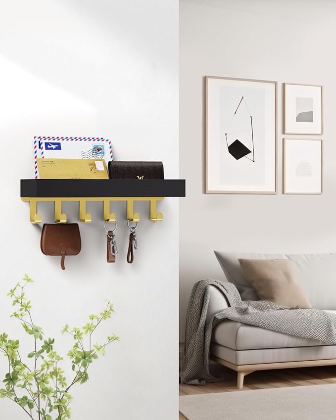 Key Holder Wall Mount Adhesive Magnetic - Hanging Key Hooks with Tray for Wallet House Accessories - Keys Hanger Rack with Sh