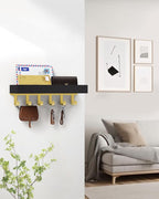 Key Holder Wall Mount Adhesive Magnetic - Hanging Key Hooks with Tray for Wallet House Accessories - Keys Hanger Rack with Sh