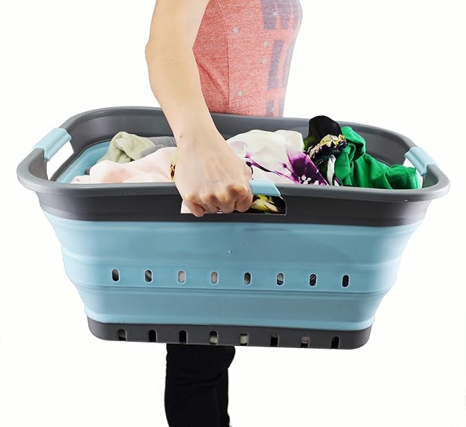 SAMMART 42L (11 gallon) Collapsible Plastic Laundry Basket - Foldable Pop Up Storage Container/Organizer - Space Saving Hampe