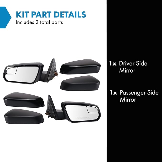 TRQ Driver & Passenger Side Power Mirror Set with Spotter Glass Paint to Match Caps Textured Black Compatible with 2011-2012 