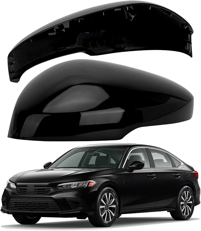 Driver Side Mirror Cover Replacement for Honda Civic 2022-2024, Civic Si Sedan 2022-2025, Civic Type R Hatchback 2023-2025 - Left Side Mirror Covers, Rear View Mirror Cap Black, With Lamp