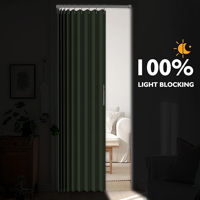 Jilron 100% Blackout Fabric Folding Door Curtain with Magnetic Closure - Accordion Style for Sliding Doors, Closets,Wardrobe 