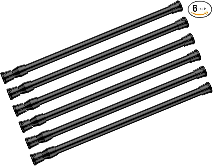 AIZESI 6PCS Tension Curtain Rod 16 to 28 Inch Black No Drilling Adjustable Spring Curtain Rods for Window, Doorway, Closet, K
