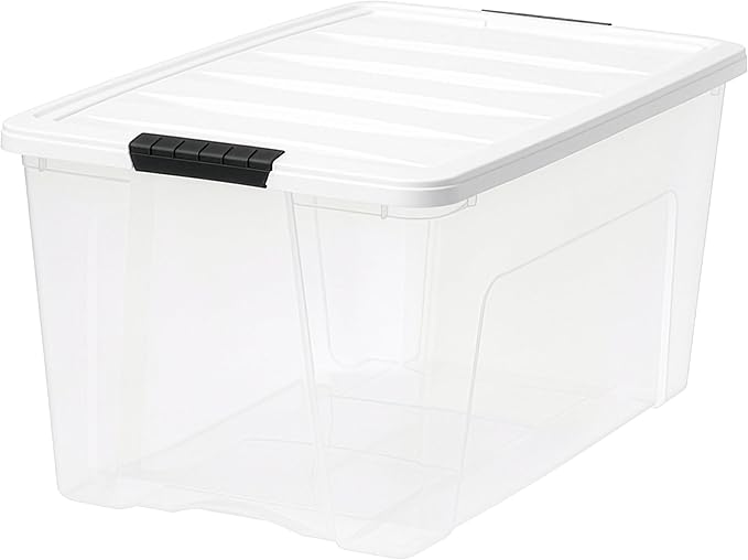 IRIS USA 72 Qt Stackable Plastic Storage Bins with Lids, 4 Pack - BPA-Free, Made in USA - See-Through Organizing Solution, La