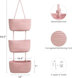 TeoKJ Over the Door Hanging Basket, 3-Tier Woven Cotton Wall-Mounted Storage Organizer Bag Decorative Hanging Nursery Baskets