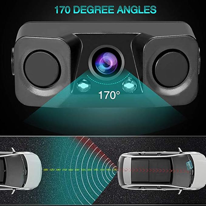 Polarlander 3 in 1 Rear View Camera Waterproof Video Parking Sensor Car Reverse Backup Camerawith 2 Radar Detector Sensors Bi