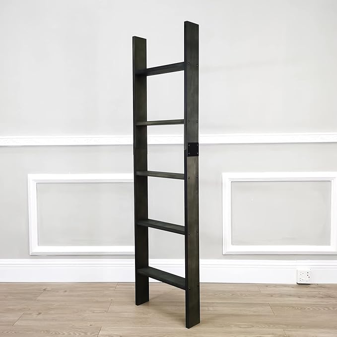 FixtureDisplays® 5-Foot Rustic Farmhouse Blanket Ladder, Wall-Leaning Decorative Wood Ladder, Ladder-Style Pine Wood Blanket 