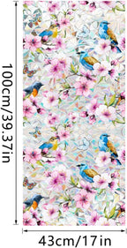 Niviy Bird Stained Glass Spring Summer Window Clings, Flowers Decor Bird Window Strike Prevention, Static Cling Stickers, Windows Tint for Home Bathroom (16.93 x 39.37inch)