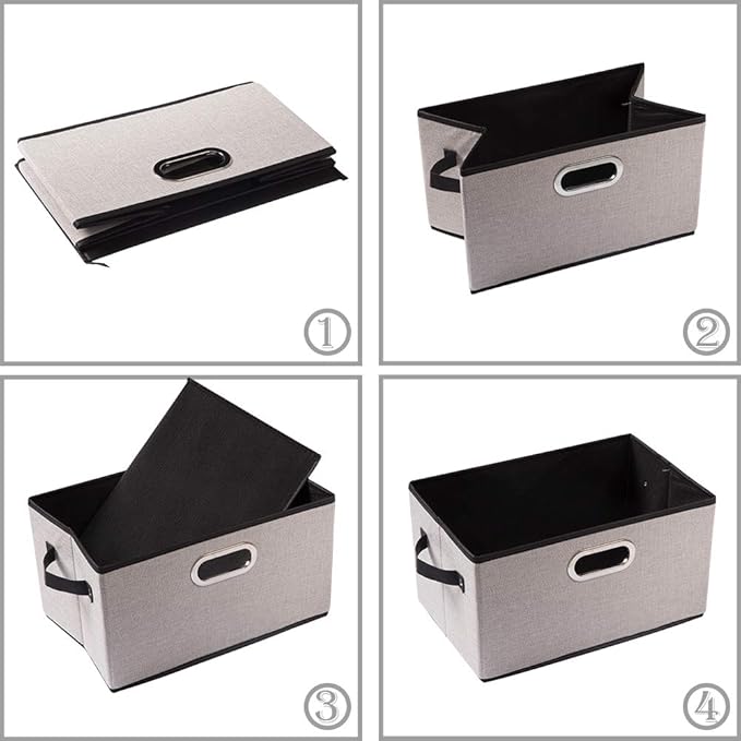 PRANDOM Large Fodable Storage Bins for Closet [3-pack] Decorative Linen Fabric Storage Bins Cubes with Leather/Metal Handles 