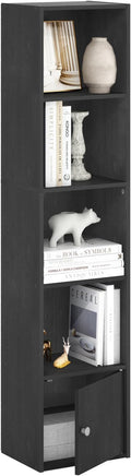 Furinno LUDER Book Shelf, 5-Tier Modern Bookshelf, Bookcase with 1 Door Storage Cabinet, 9.3 x 12 x 52,for Organization and S