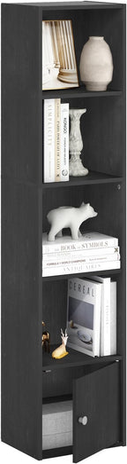 Furinno LUDER Book Shelf, 5-Tier Modern Bookshelf, Bookcase with 1 Door Storage Cabinet, 9.3 x 12 x 52,for Organization and S