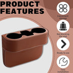 Car Cup Holder, Auto Front Seat Gap Interior Drink Organizer, Multifunctional Cup Drink Holders with PU Leather Cover, Gap Filler Storage Box Coin Bucket Console Side Pocket Key Wallet Holder (Brown)