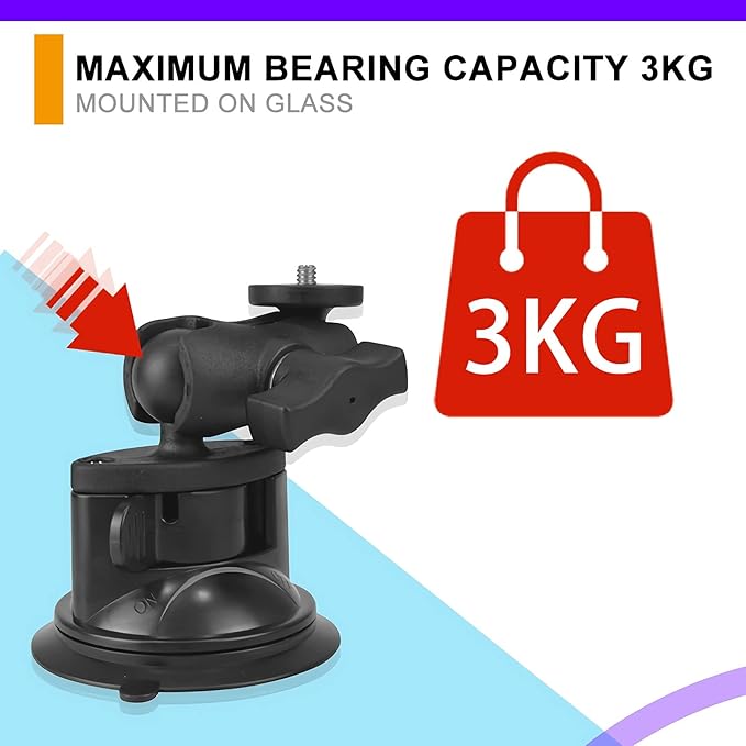 Car Windshield Suction Cup Mount for Insta360 ACE Pro ONE X4 X3 X2 X R RS GO 2 3, GoPro Hero Max Fusin 12 11 Accessories and DJI OSMO Action Camera Dash Cam Holder