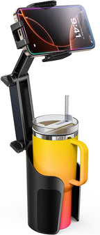 TAZENI 2-in-1 Cup Holder Cell Phone Holder for Your Car Bottle Friendly Cup Cell Phone Holder Mount for Car Height Adjustable Sturdy Fit 4.7-7 inches Phones