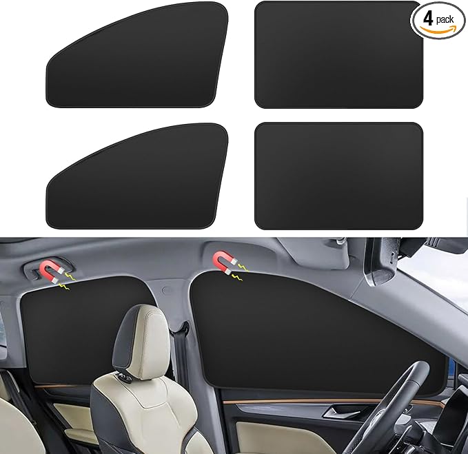 Window Sun Shade Car Curtains - Side Thiken Sun Shades Magnetic 100% Block Light Car Window Covers with Cooler Feeling (Black, T-4pcs)