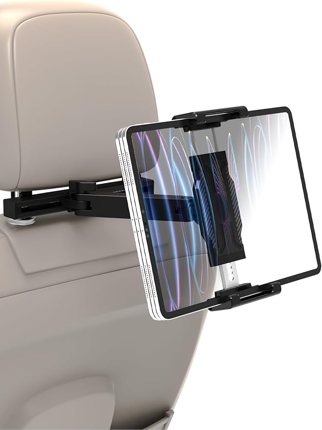 LYFlCCS Tablet Holder Headrest Car Mount with Flexible Arm Special for iPad Pro 12.9, Long Trip Back Seat Mount Fit Thickness Case for iPad air, mini, Galaxy Tab and More 6-15.6" Phone & Tablet