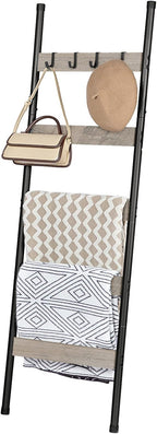 HOOBRO Blanket Ladder, 5-Tier Towel Rack with Hooks, Wall-Leaning Blanket Rack, Decorative Display Ladder Shelf, Scarves, Ind
