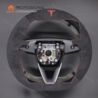 MEWANT Hand Stitched Matte Carbon Fiber&PU Leather Steering Wheel Cover Wrap for Tesla Model 3 Highland 2023 2024 2025 Steering Wheel Accessories