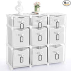 9 Cube Storage Organizer Shelf with Storage Bins and Label, 11 Inch Toy Cube Bins Clothes Closet Organizers Drawers Fabric Dr