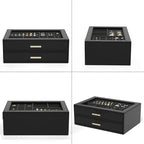 AKOZLIN Jewelry Box with Clear Lid Functional Leather Jewelry Storage Organizer Case 2 Drawers for Women Girls Necklace Ring 