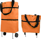 Collapsible Shopping Grocery Bag With Wheels Rolling Tote Bag With Wheels Large Reusable Foldable Shopping Cart(Orange,Large)