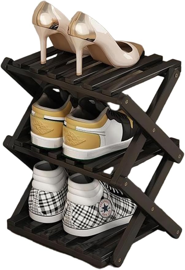 YYW Bamboo Shoe Rack for Entryway, Free Free Standing Shoe Racks Shelf Closet, Foldable Vertical Shoe Storage Organizer for L