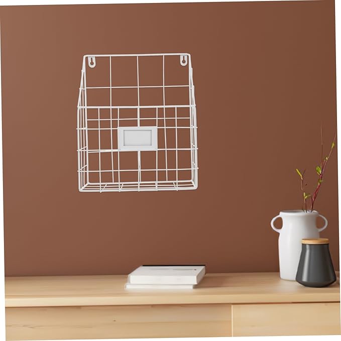 Cabilock Versatile Wall Magazine Rack Metal Wire Basket Magazine Holder Wall-mounted Bookshelf Iron Book Organizer Mail Organ