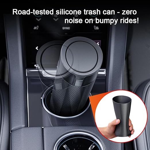 Car Trash Can with Lid, 2 Packs Leakproof Vehicle Garbage Bin, Compact Cup Holder Design, Includes 40 Trash Bags, Ideal for Car, Truck, Home, Office, Front & Back Seat Organizers (2-pack Silver)