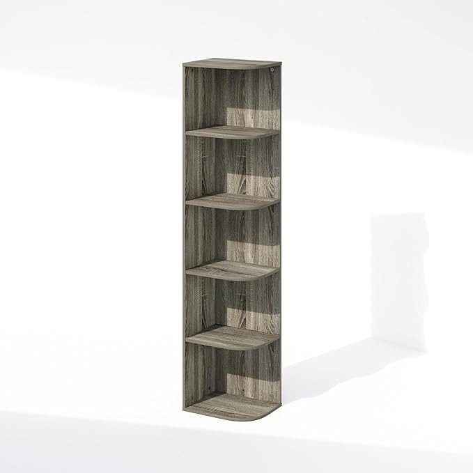 Furinno Reed Corner Shelf, 5-Tier Corner Bookshelf, Book Shelf, Corner Shelves, Storage Rack, for Organization and Storage, H
