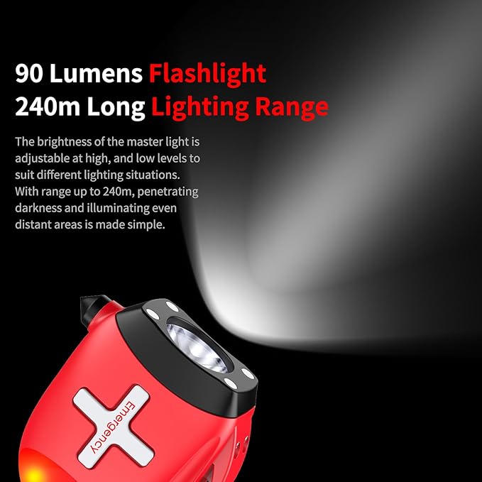 6-in-1 Multifunctional Emergency Tool, Flashlight with CO Detector, Window Breaker, Seat Belt Cutter, Red/White LED Warning L