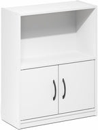 Furinno Gruen Book Shelf, 2-Tier Small Bookshelf, Bookcase with Open Shelf and Doors Storage Cabinet, 9.3 x 21.8 x 27, for Or