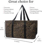NGIL Extra Large Utility Tote Reusable Grocery Organizing Bag Oversized Collapsible for Storage, Picnic,Car, Beach (Leopard Print)